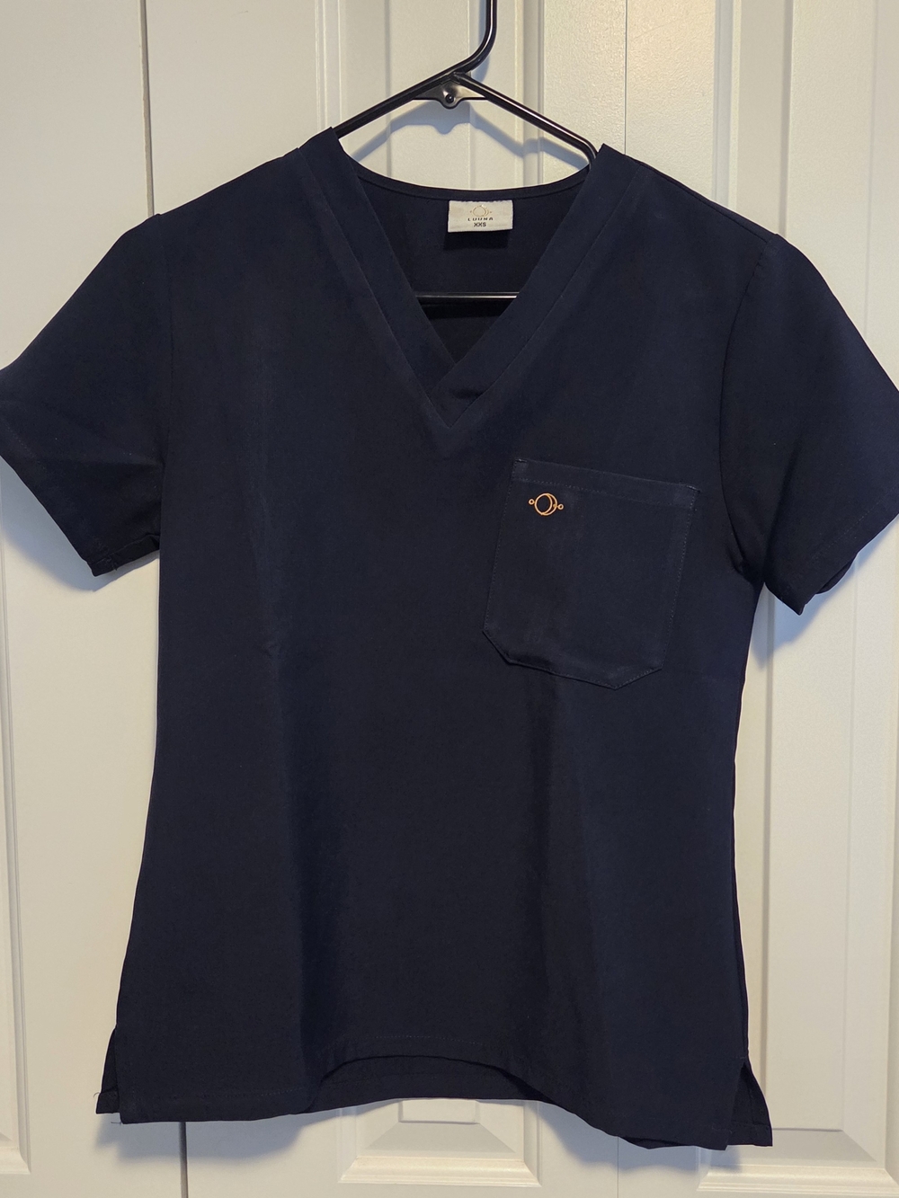 Navy V-Neck Scrub with Subtle Logo